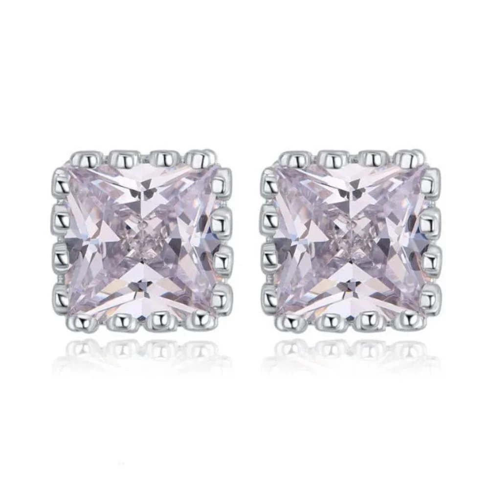 Square Stud Pure Zircon Filled 925 Silver Plated Classic Earrings, INDN8593 - Picture 1 of 4